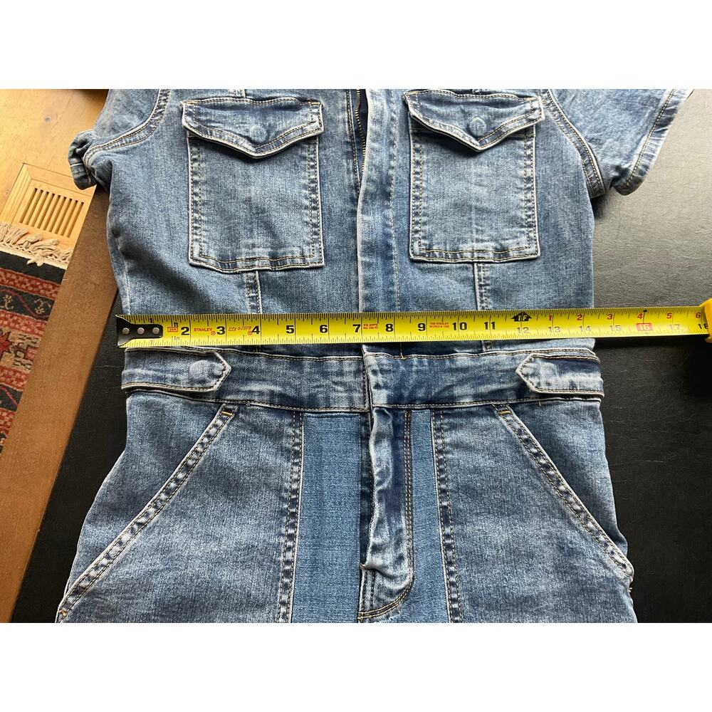 Juicy Couture Denim Jumpsuit Utility Romper Belted Y2K Short Sleeve Blue Jean - Picture 11 of 12